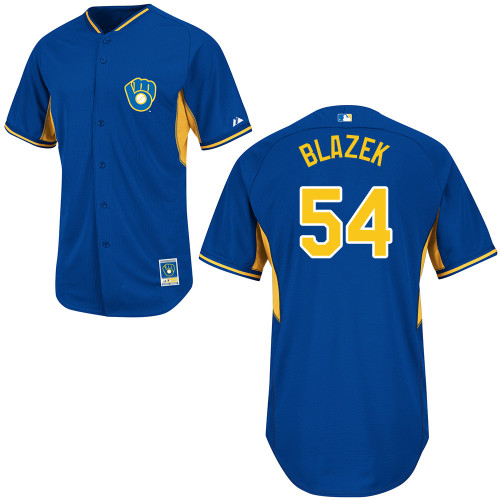 Michael Blazek #54 MLB Jersey-Milwaukee Brewers Men's Authentic 2014 Blue Cool Base BP Baseball Jersey